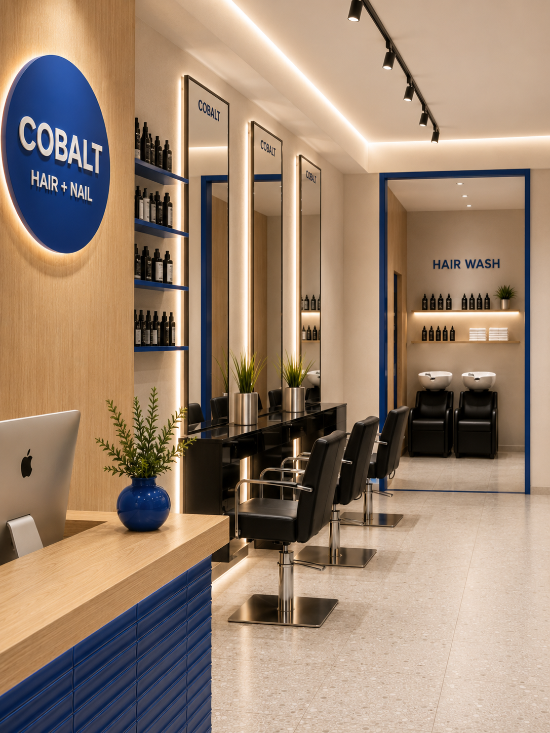 COBALT Hair + Nail 连续理发镜面与洗头区